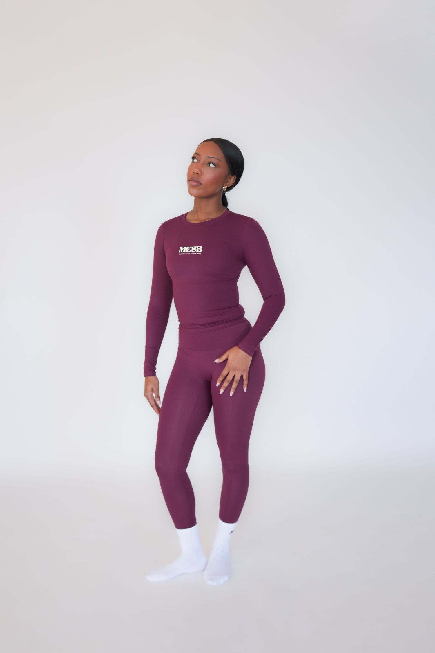 Model wearing long sleeve MESB set