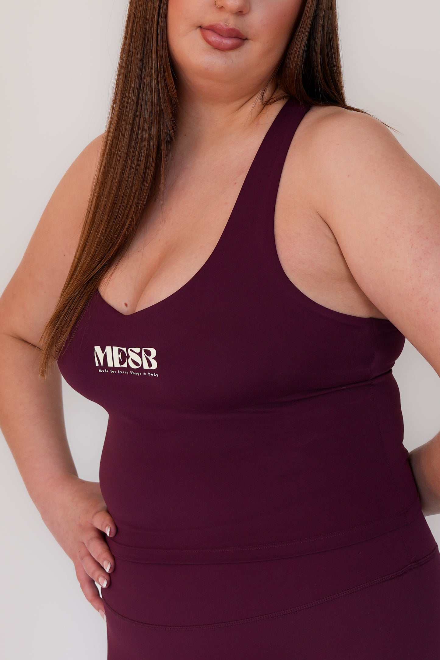 Close up of MESB Garnet glow tank top